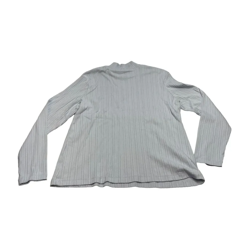 Croft & Barrow Top Women's 2XL Gray Cotton Long Sleeve Button Mock Neck Preppy - Picture 3 of 7